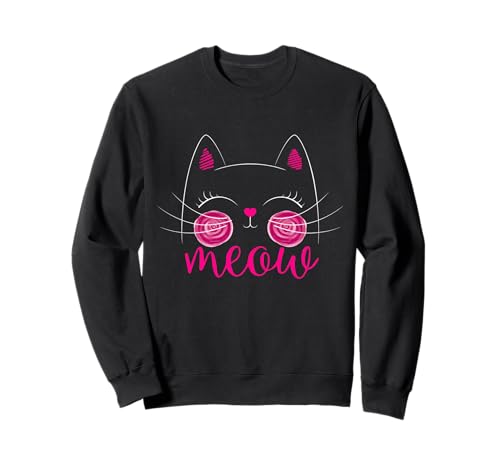 Meow Cute Cat Face Frase divertida para fans de los gatos