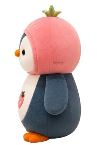 Image of Fruity Penguin Soft Toy for Girls Boys Kids, Pink Animal Plush Stuffed Baby Teddy Gift Birthday, 25 cm