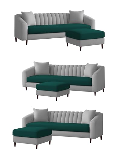 Image of Casaliving Doraldo 4 Seater L Shape Convertible Sofa Set for Living Room, 3 Seater & Ottoman Modular Sectional Couch for Small Space (Pine Grey Colour) Fabric