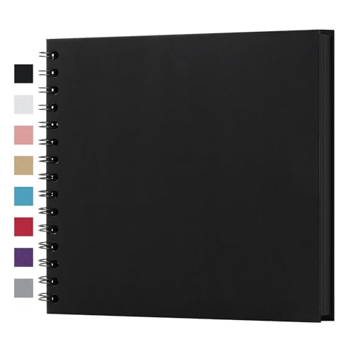 potricher 8 x 8 Inch DIY Scrapbook Album 40 Pages Hardcover Kraft Paper Scrap Book Photo Albums Memory Book for Wedding and Anniversary Family (Black 8 Inch)