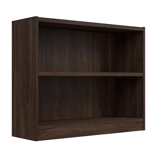 Bush Home Small 2 Shelf Bookcase, 2 Tier Bookshelf Storage Cabinet with Adjustable Shelf for Living Room, Bedroom or Home Office, Universal Collection, Black Walnut