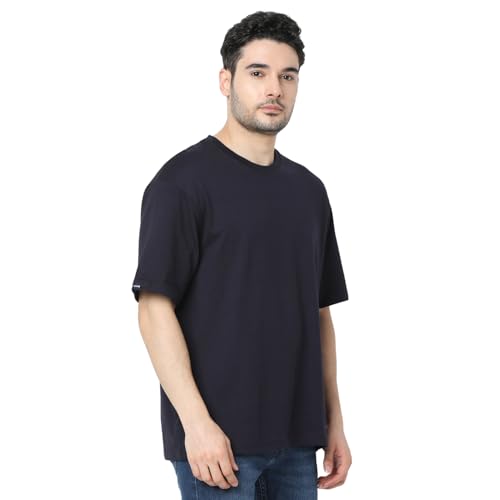 Image of Spykar Men's Oversized Round Neck Half Sleeve Solid Casual T-Shirt