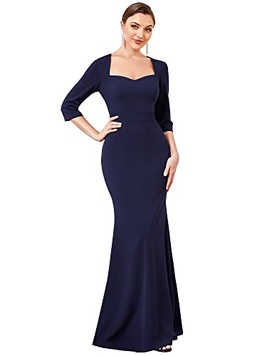 ALISA PAN Vestidos de Noche Largo para Mujer Media Manga Sirena Corte Imperio Elástico Invierno Azul Marino S Cover