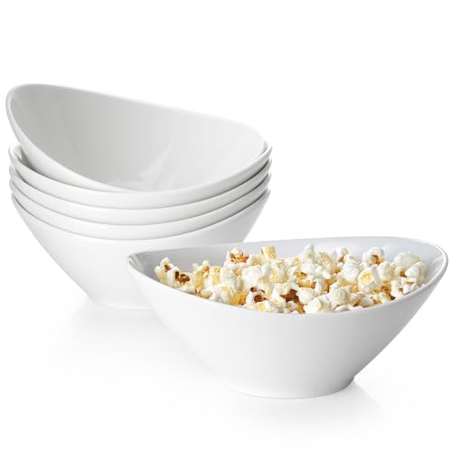 Teocera 6 Inch Ceramic Breakfast Bowls Set of 6, 10 Ounce Small Yogurt Bowls for Salad, Soup, Dessert, Microwave & Dishwasher Safe - White