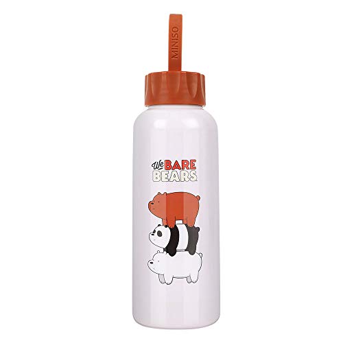 Image of MINISO We Bare Bears Glass Water Bottle Lovely Ideal for School Home Office Travel Sport Yoga Gym, 300ml (Brown)