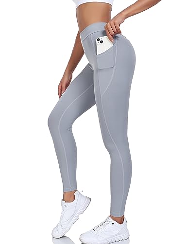 GYMTITAN Scrunch Butt Lifting V Back Leggings for Women with Pockets Buttery Soft High Waist Booty Workout Yoga Pants Grey — view 2