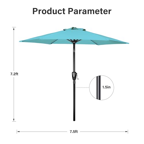 Simple Deluxe 7.5ft Patio Umbrella Outdoor Table Market Yard Umbrella with Push Button Tilt/Crank, 6 Sturdy Ribs for Garden, Deck, Backyard, Pool, Turquoise - Image 3
