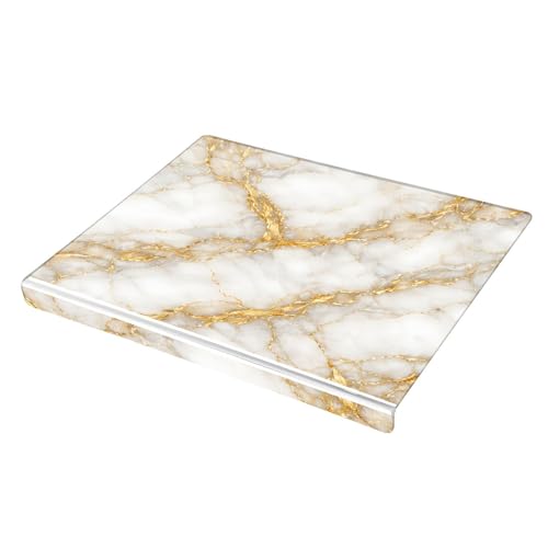 Tabla de cortar acrílica con borde elevado 41.91 x 34.04 cm, blanca con detalles dorados, antideslizante, para cocina y protección de encimeras miniatura 2