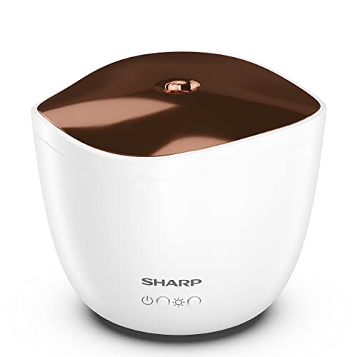 SHARP DF-A1E-W Ultrasonic Aroma Diffuser (200 ml), ultrasone vernevelaar voor etherische oliën met kaarseffect, wit/rosé-goud