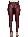  Minetom Slim Pantalon en Cuir pour Femmes Sexy Skinny Stretch Slim Leggings Taille Haute Elastique PU Cuir Pantalon Rouge Large