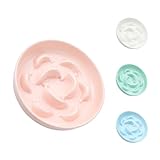 Ceramic Cat Slow Feeder Bowl - Pastel Series Cat Plate for Dry and Wet Food - Cute Maze Feeder Dish for Healthy Eating - Dishwasher Safe - 6.3''W x 1.2''H - 7 OZ - Light Pink