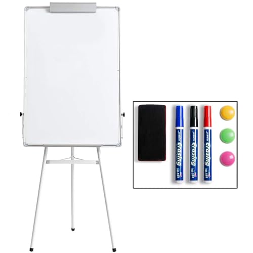 DOEWORKS Flipchart Ständer Whiteboard Stativ 90 x 60cm Trocken Abwischbare Magnetische Whiteboard Staffelei Höhenverstellbares und Faltbares Whiteboards für Zuhause Schule Büro Weiß