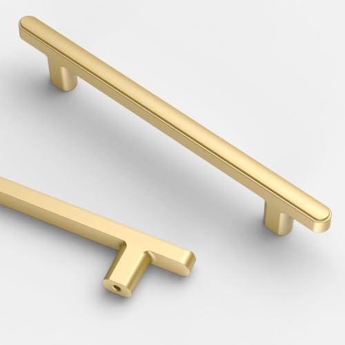 Asidrama 20 Pack 5 Inch(128mm) Brushed Gold Cabinet Pulls Heavy-Duty Solid Kitchen Cabinet Handles Gold Dresser Drawer Hardware for Bathrooms Cabinets
