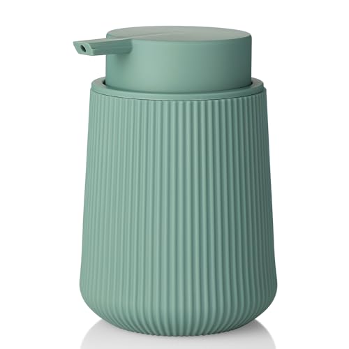 Image of YAUKPH Striped Liquid Hand Soap Dispenser with Leak-Proof Pump for Bathroom and Kitchen Countertop 11oz Sage Green