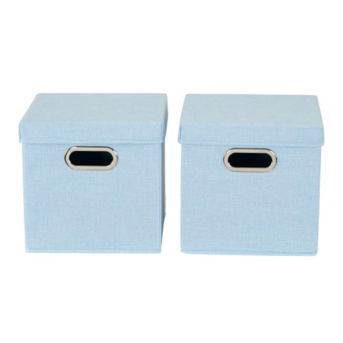 Image of Household Essentials 816-1 Cafe Cube Bin Storage Set with Lids and Handles | 16 Pack, Baby Blue Linen