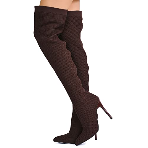 Cape Robbin Geina Over The Knee Boots With Stiletto Heels, Pointed Toe Sock Boots For Women - Brown Size 9 #TOP3