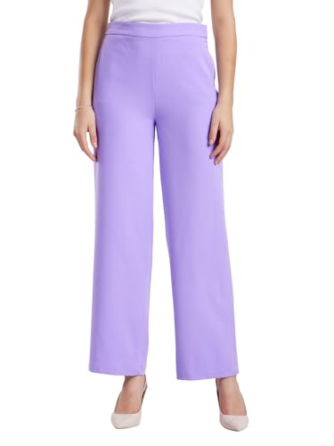 Image of FableStreet Women's Formal Trousers | Wide-Leg Design with Mid-Rise Waist | Solid Pattern & Plain Weave Fabric | Office Wear & Business Meetings