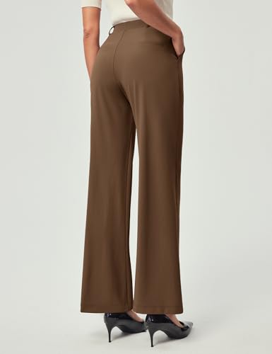 Image of IUGA Dress Pants Women Stretchy Wide Leg Work Pants Business Casual Outfits | Teacher Outfits for Women, Work Clothes, Trousers, Slacks, High Waisted, Pull on, Comfy, Office, Travel, Interview