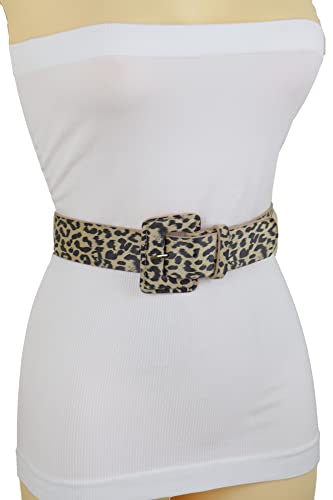 Women Black Beige Leopard Belt - Fashion Cheetah Waistband Animal Print Safari S M Beige + Black One Size #TOP3