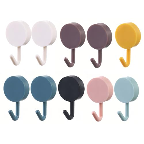 Wonvify Gancho De Pared Adhesivo, 10 Piezas Pequeños Ganchos De Pared Coloridos Sin Taladros Ni Clavos, Para Colgar Baño, Cocina, Techo, Colgar, Pared, Puerta, Albornoces, Toallero