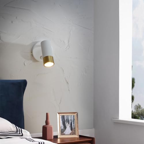 Image of DUHU Wall Sconce Lights for Bedroom,White Wall Light with Switch,Indoor Modern Gold Hardwired Sconces Wall Lighting with Rotatable Lampshade,Wall Lamps for Living Room,Corner,Hallway,Bar,Wall Decor