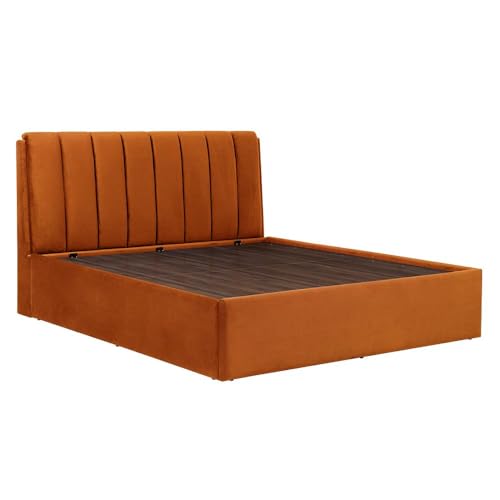 Image of Wakefit Bed | King (78 X 72) Solid Wood Bed, Upholstered, Hydraulic Storage, 3 Year Warranty - Antho - Velvet Amber