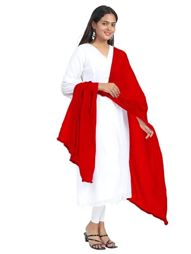 Image of Miraan Solid Pure Cotton Dupatta with Pom Pom Border, 2.25 meters length (DUPCOTTON)