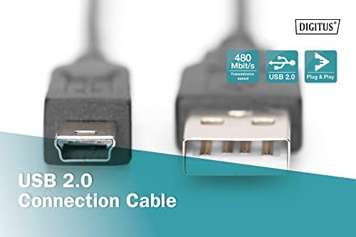 DIGITUS Kabel przyłączeniowy USB 2.0-1,8 m - kabel łączący z USB A na mini USB B (5-pin) - High-Speed 480 MBit/s