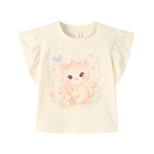 Image of Mud Kingdom Toddler Little Girls T-Shirts Colorful Love Heart Printing Ruffle Sleeve Valentine's Day Tees Casual Summer