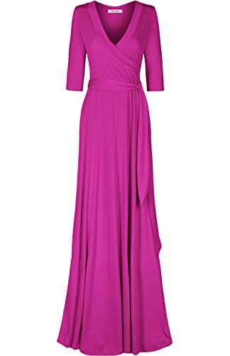 Image of Women's 3 /4 Sleeve Deep V-Neck Maxi Faux Wrap Solid Plus Size Dress