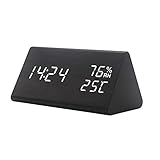 Función: NFHNBABD Despertador Reloj Digital De Madera Electrónico Led Pantalla De Tiempo, Temperatura Y Humedad, Dormitorio De Detección, Despertador