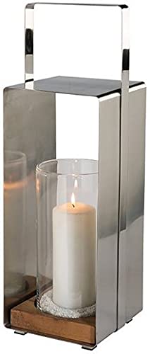 Fink Magnus, Laterne, Edelstahl, Teakholz, matt Silber, L. 19 cm, B. 19 cm,...