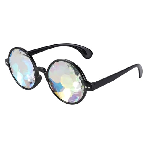 Kaleidoskop Gläser, Mosaic Brillen Glas Regenbogen Rave Wurmloch Prisma Diffraktion Brille FüR Fasching Karneval Party Rave Und Festival Dekoration (Schwarz)
