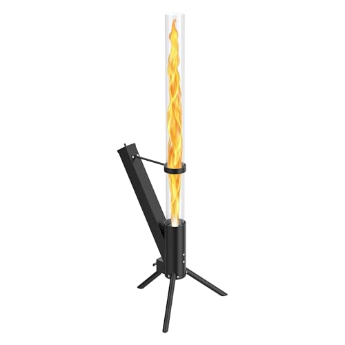 Outdoor Wood Pellet Fire Pit - Decorative Glass Tube Torch with Spiral Flame for Patio & Backyard Ambiance - Portable Minimalist Fire Pit for Garden Vibe Camping & Outdoor Decor