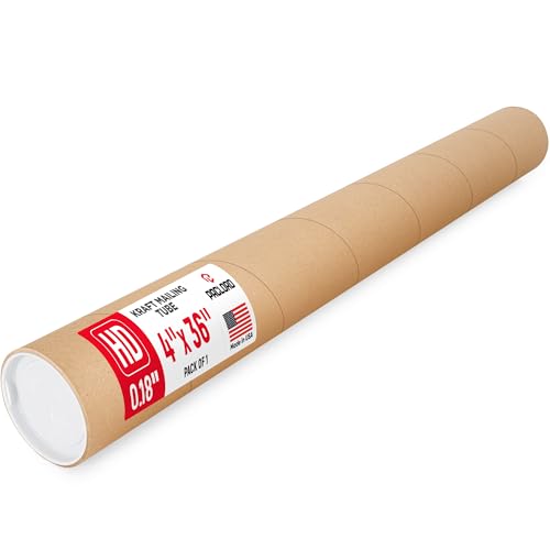 Paclord 4" x 36" Heavy-Duty Reinforced Cardboard Mailing Tube, Pack of 1 Tube with 2 Caps – Secure USPS Approved – Great for Shipping and Storing of Prints, Artwork, Posters or Documents