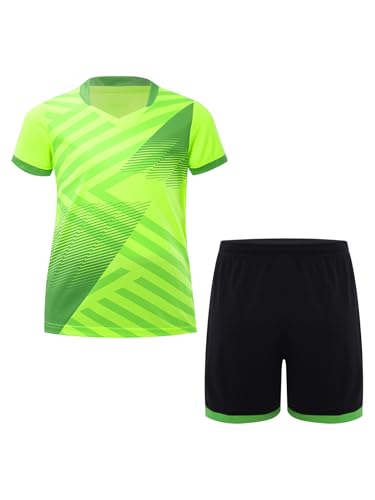 Kids Sport Shorts Sets Boys Football Sports Uniform Soccer Jersey T-shirt With Shorts Set Training Suits Fluorescent Green 3-4 Years