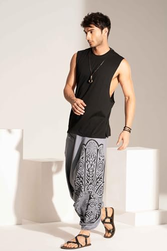 Image of The Veshti Company Printed Harem Pants for Men's Cotton Hippie Style Baggy Boho Yoga Pajama Pant with Pocket