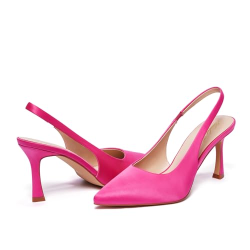 Elisabet Tang Women's Slingback Stiletto Pumps 4 Inch Sexy Pointed Closed Toe High Heels Shoes for Women Fashion Dress Wedding Party Prom Hot Pink Satin 8.5
