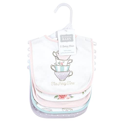 Image of Hudson Baby Unisex Baby Cotton Bibs, Tea Party, One Size