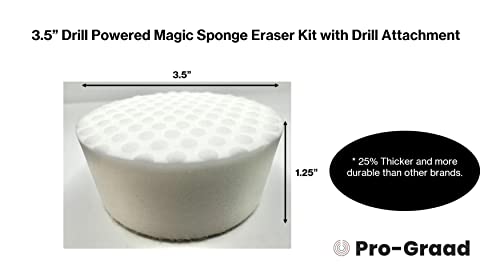 Image of 3.5 inch Drill Powered Magic Sponge Eraser 6 Pieces Kit with Drill Attachment | 25% Thicker Ultra-Durable Melamine Eraser Pads for Bathrooms, Kitchens, Floors, Walls, Baseboards & More
