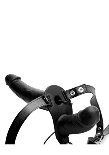 Strap U Power Pegger Black Silicone Vibrating Double Dildo With Harness #TOP3