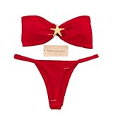Fryloo Costume Donna Blu Chiaro Bandeau Bikini Set, Oro Stella del Mare Accento Top & Micro Fondo Brasiliano, Costiera Costumi da Bagno per La Spiaggia Piscina Estate-se5966r1-m