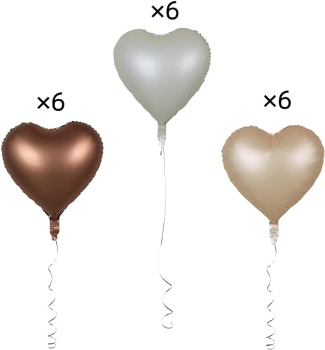 Image of Atpata Funky Boho Theme Foil Balloons - White Sand, Nude Cream, Tan Brown Caramel Shades - Stars and Hearts Shape - for Weddings, Birthdays, Baby Showers, and Party Decorations (18pcs, Hearts)