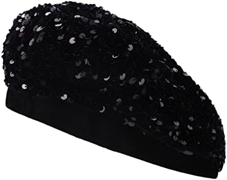 Ewaycom Women Sparkly Sequin Beret Hat Shining French Style Beanie Fashion Artist Hat Black