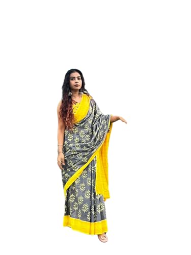 Sari en pur coton gris Shiv Textiles Zari Cotton pour femme taille standard