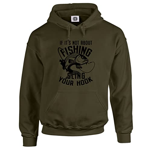 Dead Set Studio Sweat à capuche de pêche pour homme – Sling Your Hook – Cadeaux de pêche à la carpe koi pour homme, vert olive, M