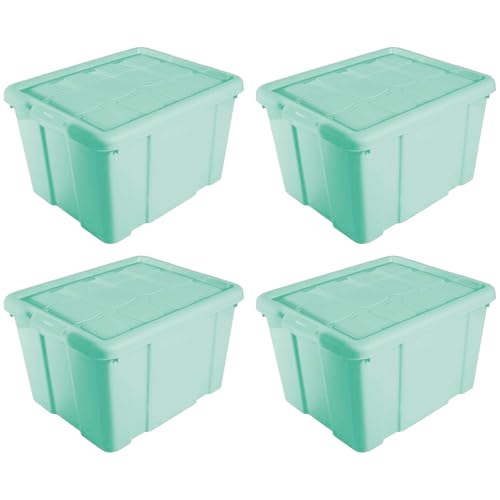 AC - Pack de 4 Cajas de Almacenamiento - Fabricado en plástico - Contenedor para almacenar Libros, Ropa, Mantas - N.º 2 (Verde) - 25,6 x 42,2 x 35 cm - 25 litros