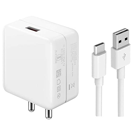 Image of Fast Type-C Charger For Xiaomi Redmi Note 11T Pro+, Xiaomi Redmi Note 11 T Pro Plus Charger Original Adapter Like Qualcomm QC 3.0 Quick Charge Adaptive Fast Charging, Rapid, Dash, VOOC, AFC Charger with 1 Meter Type C USB Data Cable (KT1, White)