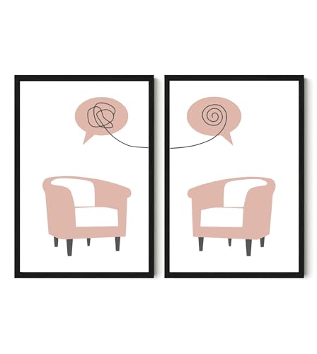 Therapy Counselor Office Poster - Psychologist Poster - Psychotherapist Office Decor For Living Room - Home - Therapy Office Decor Mental Health Posters - Empty Chairs Set Of 2 Poster 11X17 Inch