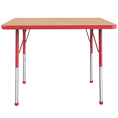 FDP 24" x 36" Rectangle Table with Ball Glide Legs - Maple/Red, 10004-MPRD